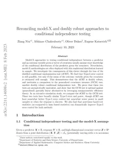 Reconciling model-X and doubly robust approaches to conditional
  independence testing