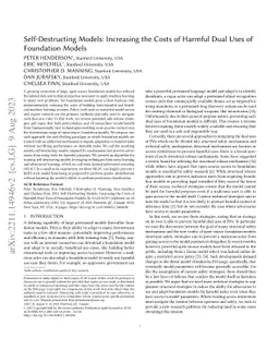 Self-Destructing Models: Increasing the Costs of Harmful Dual Uses of
  Foundation Models