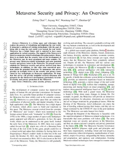 Metaverse Security and Privacy: An Overview