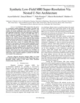 Synthetic Low-Field MRI Super-Resolution Via Nested U-Net Architecture