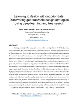 Learning to design without prior data: Discovering generalizable design
  strategies using deep learning and tree search