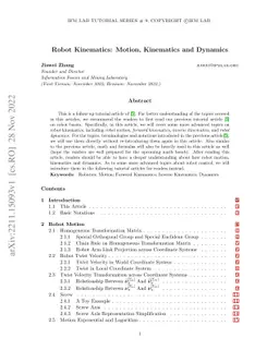 Robot Kinematics: Motion, Kinematics and Dynamics