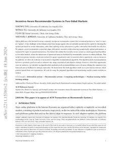 Incentive-Aware Recommender Systems in Two-Sided Markets