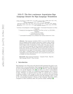 LSA-T: The first continuous Argentinian Sign Language dataset for Sign
  Language Translation