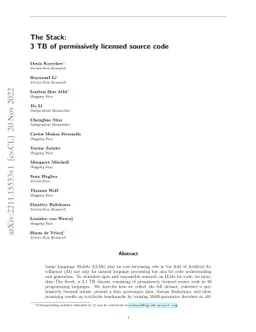 The Stack: 3 TB of permissively licensed source code