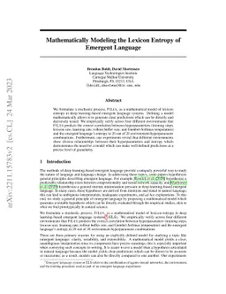 Mathematically Modeling the Lexicon Entropy of Emergent Language