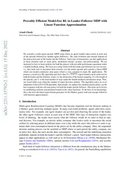 Provably Efficient Model-free RL in Leader-Follower MDP with Linear
  Function Approximation
