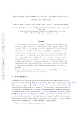 Simultaneous Best Subset Selection and Dimension Reduction via
  Primal-Dual Iterations