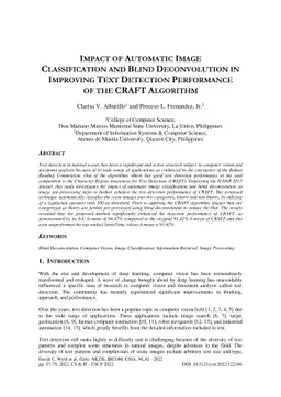 Impact of Automatic Image Classification and Blind Deconvolution in
  Improving Text Detection Performance of the CRAFT Algorithm