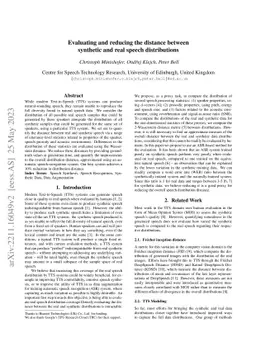 Evaluating and reducing the distance between synthetic and real speech
  distributions