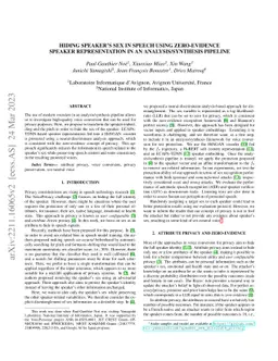 Hiding speaker's sex in speech using zero-evidence speaker
  representation in an analysis/synthesis pipeline