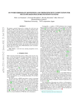 On Word Error Rate Definitions and their Efficient Computation for
  Multi-Speaker Speech Recognition Systems