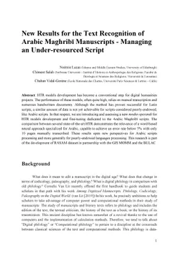 New Results for the Text Recognition of Arabic Maghrib{ī} Manuscripts
  -- Managing an Under-resourced Script