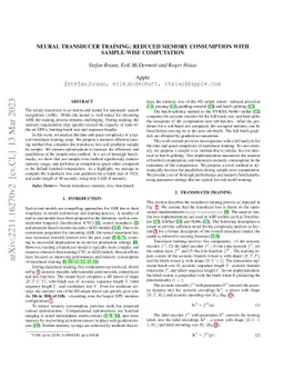 Neural Transducer Training: Reduced Memory Consumption with Sample-wise
  Computation
