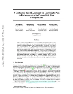 A Contextual Bandit Approach for Learning to Plan in Environments with
  Probabilistic Goal Configurations