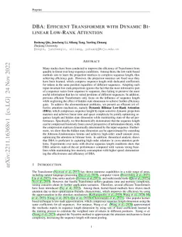 DBA: Efficient Transformer with Dynamic Bilinear Low-Rank Attention