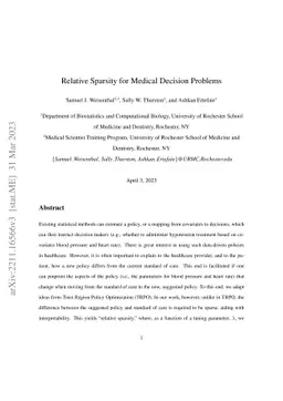 Relative Sparsity for Medical Decision Problems