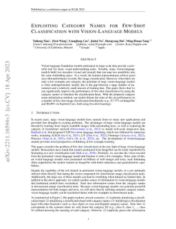 Exploiting Category Names for Few-Shot Classification with
  Vision-Language Models