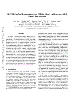 GeoUDF: Surface Reconstruction from 3D Point Clouds via Geometry-guided
  Distance Representation