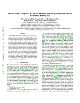 Toward Robust Diagnosis: A Contour Attention Preserving Adversarial
  Defense for COVID-19 Detection
