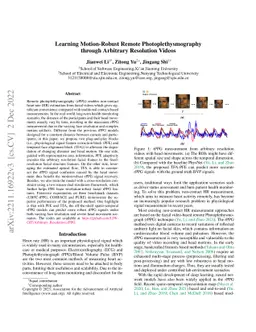 Learning Motion-Robust Remote Photoplethysmography through Arbitrary
  Resolution Videos