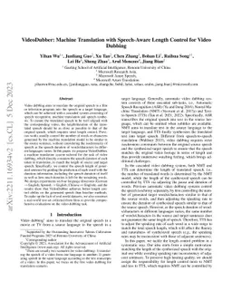 VideoDubber: Machine Translation with Speech-Aware Length Control for
  Video Dubbing