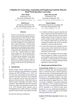 A Pipeline for Generating, Annotating and Employing Synthetic Data for
  Real World Question Answering