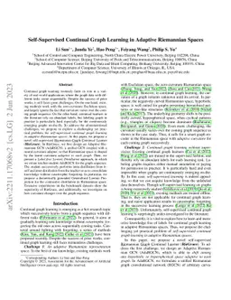 Self-Supervised Continual Graph Learning in Adaptive Riemannian Spaces