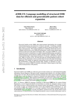sEHR-CE: Language modelling of structured EHR data for efficient and
  generalizable patient cohort expansion