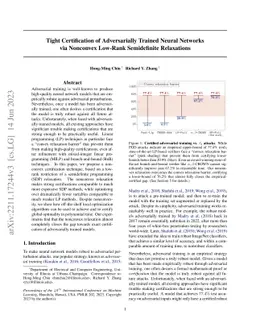 Tight Certification of Adversarially Trained Neural Networks via
  Nonconvex Low-Rank Semidefinite Relaxations