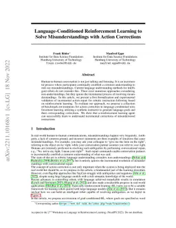 Language-Conditioned Reinforcement Learning to Solve Misunderstandings
  with Action Corrections