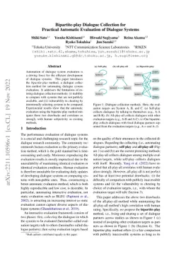Bipartite-play Dialogue Collection for Practical Automatic Evaluation of
  Dialogue Systems