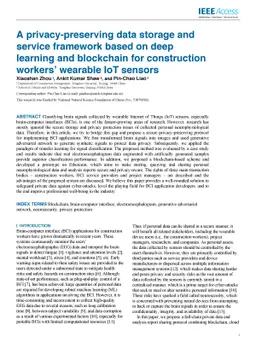 A privacy-preserving data storage and service framework based on deep
  learning and blockchain for construction workers' wearable IoT sensors