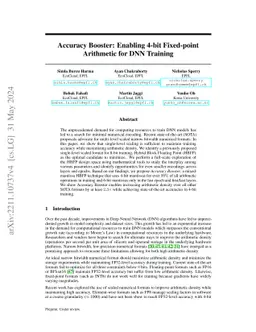 Accuracy Booster: Enabling 4-bit Fixed-point Arithmetic for DNN Training