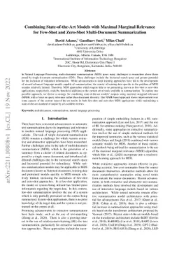 Combining State-of-the-Art Models with Maximal Marginal Relevance for
  Few-Shot and Zero-Shot Multi-Document Summarization