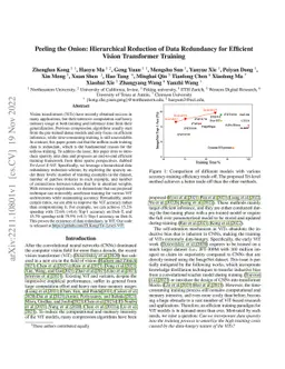 Peeling the Onion: Hierarchical Reduction of Data Redundancy for
  Efficient Vision Transformer Training