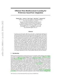 Efficient Meta Reinforcement Learning for Preference-based Fast
  Adaptation