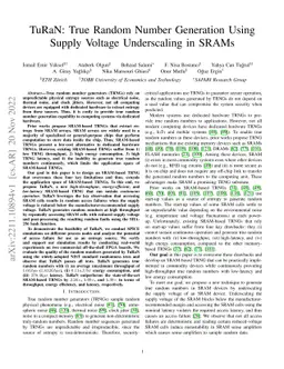 TuRaN: True Random Number Generation Using Supply Voltage Underscaling
  in SRAMs