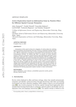 Active Exploration based on Information Gain by Particle Filter for
  Efficient Spatial Concept Formation