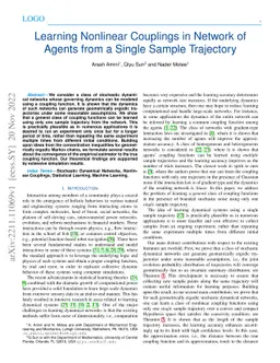Learning Nonlinear Couplings in Network of Agents from a Single Sample
  Trajectory