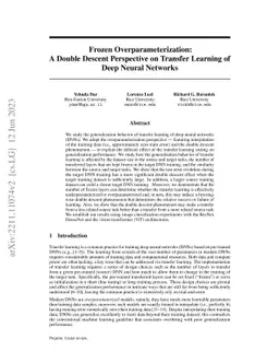 Frozen Overparameterization: A Double Descent Perspective on Transfer
  Learning of Deep Neural Networks