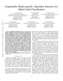 Explainable Model-specific Algorithm Selection for Multi-Label
  Classification