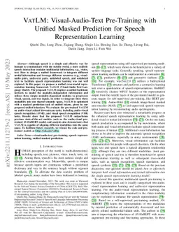 VATLM: Visual-Audio-Text Pre-Training with Unified Masked Prediction for
  Speech Representation Learning