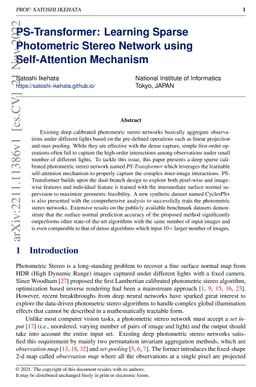 PS-Transformer: Learning Sparse Photometric Stereo Network using
  Self-Attention Mechanism