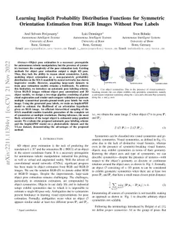Learning Implicit Probability Distribution Functions for Symmetric
  Orientation Estimation from RGB Images Without Pose Labels