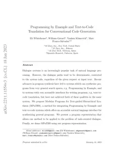 Programming by Example and Text-to-Code Translation for Conversational
  Code Generation