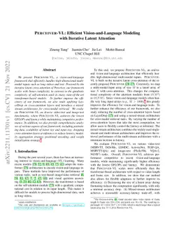 Perceiver-VL: Efficient Vision-and-Language Modeling with Iterative
  Latent Attention