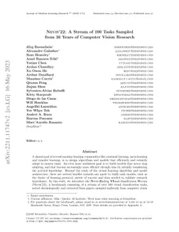 NEVIS'22: A Stream of 100 Tasks Sampled from 30 Years of Computer Vision
  Research