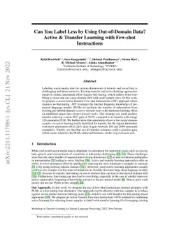 Can You Label Less by Using Out-of-Domain Data? Active & Transfer
  Learning with Few-shot Instructions