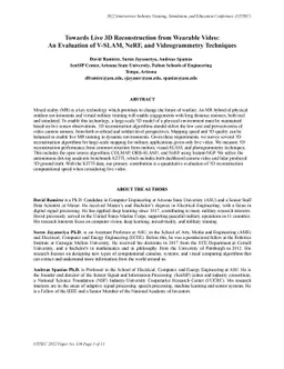 Towards Live 3D Reconstruction from Wearable Video: An Evaluation of
  V-SLAM, NeRF, and Videogrammetry Techniques